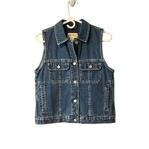 VTG Eddie Bauer Denim Vest Womens Size XS Button Sleeveless Pockets‎ 90s